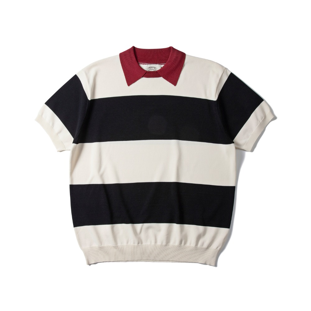 Striped Round Collar Knitwear Black&amp;Burgundy
