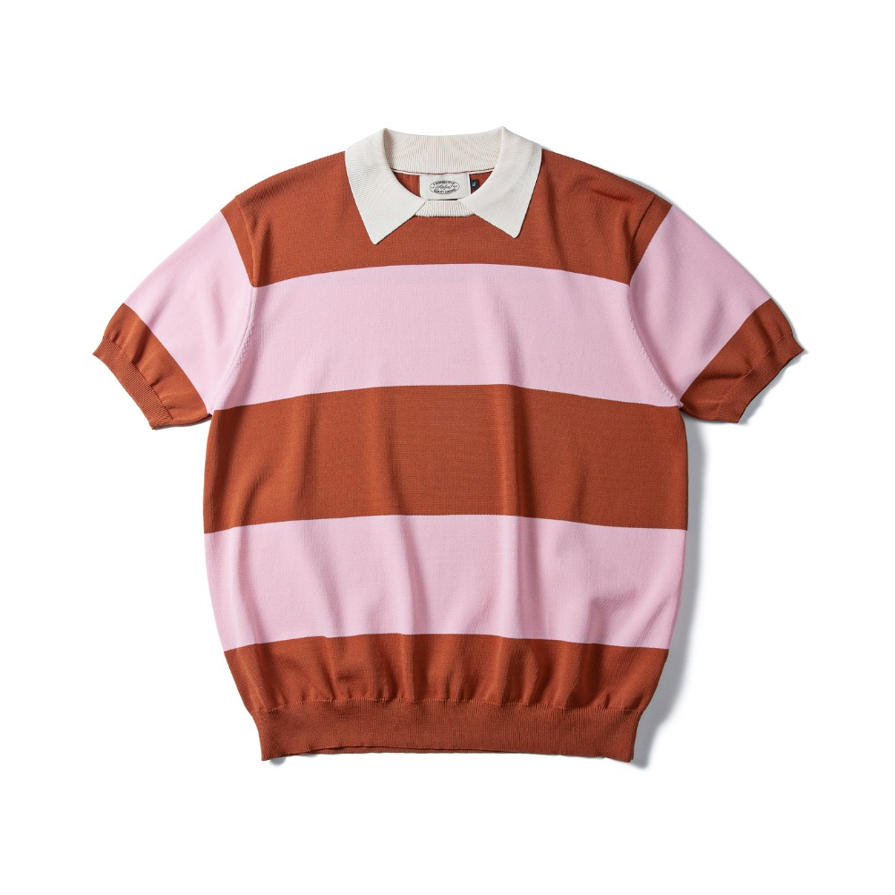 Striped Round Collar Knitwear Brown&amp;Pink