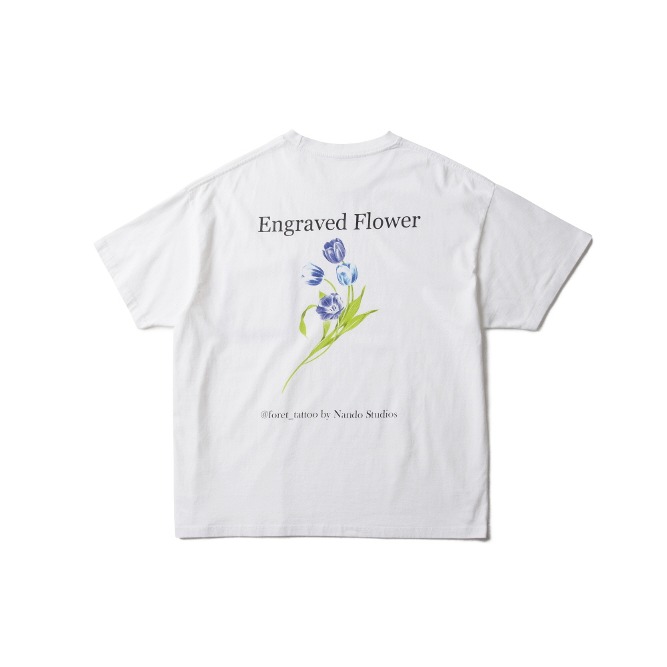 ENGRAVED FLOWERS HALF SLEEVES T SHIRTS White