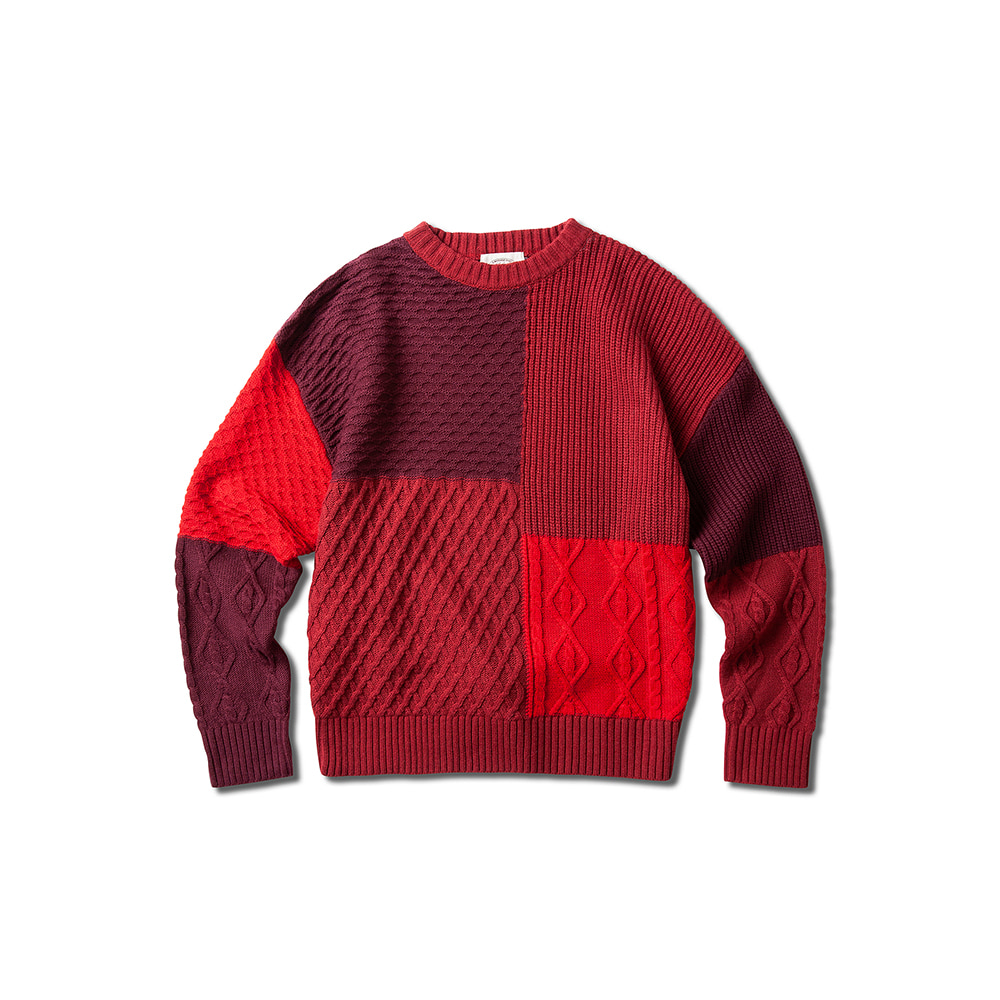COLORED PATCHWORK SWEATER RED